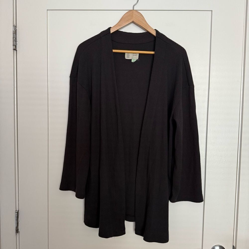 Saturday Sunday Anthropologie Open Cardigan Sz XS Gray Waffle Knit Oversized